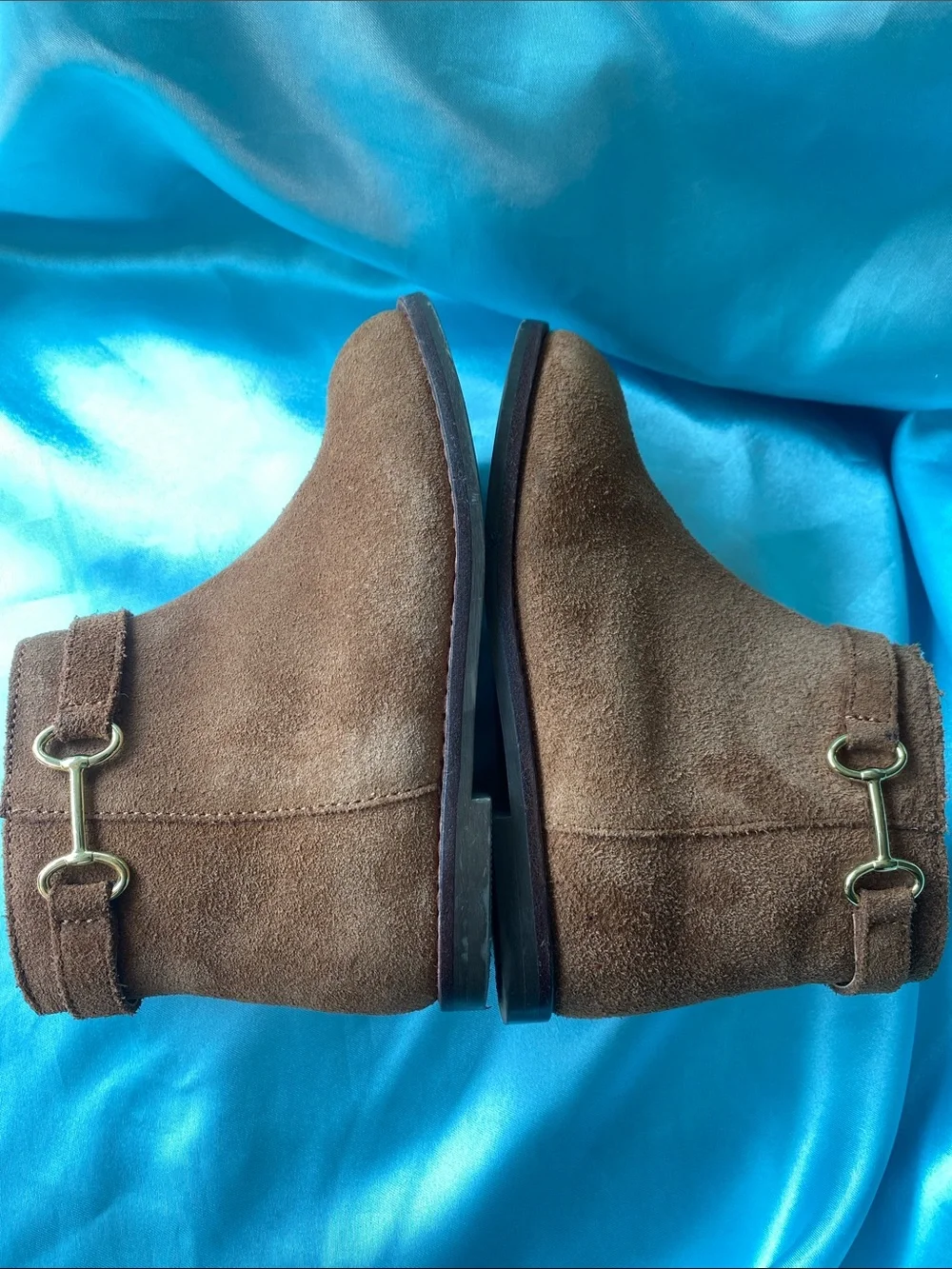 Janie and Jack Brown Suede Ankle Boots with Gold Accent